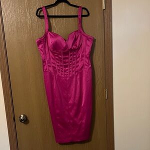 Jessica Simpson Fuchsia Satin Dress. The top is lined and chest lightly padded.
